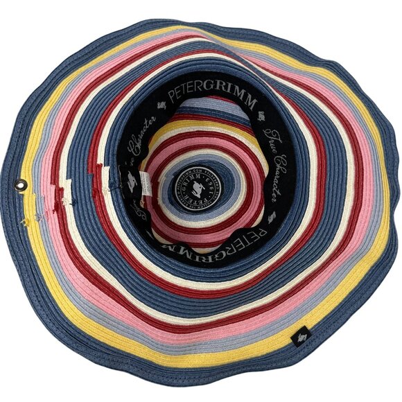 Peter Grimm Womens Multicolor Rainbow Striped Wide Brim Sun Hat Natural Fiber - Picture 7 of 8